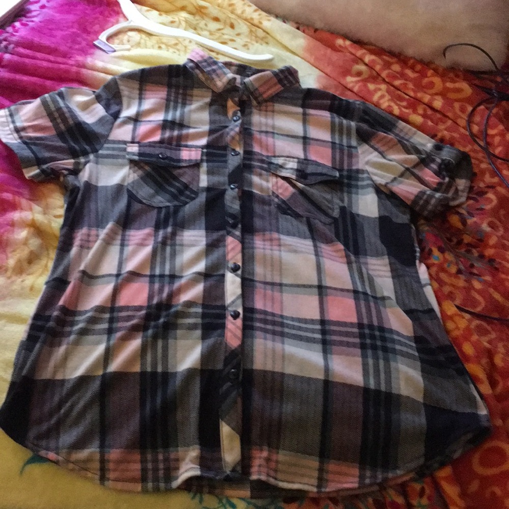 Pink plaid button up shirt